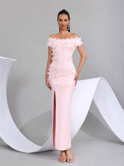 New Luxury Strapless Bodycon Maxi Dress With 3D Floral Pearl Decor, Sexy Formal Gown For Wedding, Bridesmaid, Party
