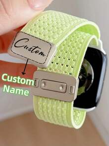 [Customized] Personalized Custom Name Y2k Cute Nylon Stripe Magnetic Breathable Strap Compatible With Watch Band Ultra S11 S1042mm 46mm 49 41 45 42 40 44mm Elasticity Band Compatible With Iwatch S11 10 9 8 SE 7 6 5 4 3 2 1 - A - View 2