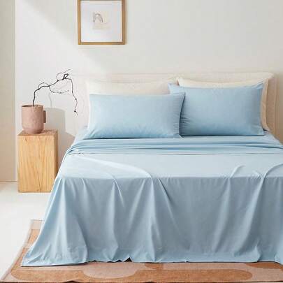 1pc Ultra Soft Solid Color Bed Sheet, 1500 Thread Count High-End Hotel Quality Bed Sheet, No Ironing Needed, Stain Resistant, Machine Washable, Home/School Use, Oeko-Tex Certified, Blue