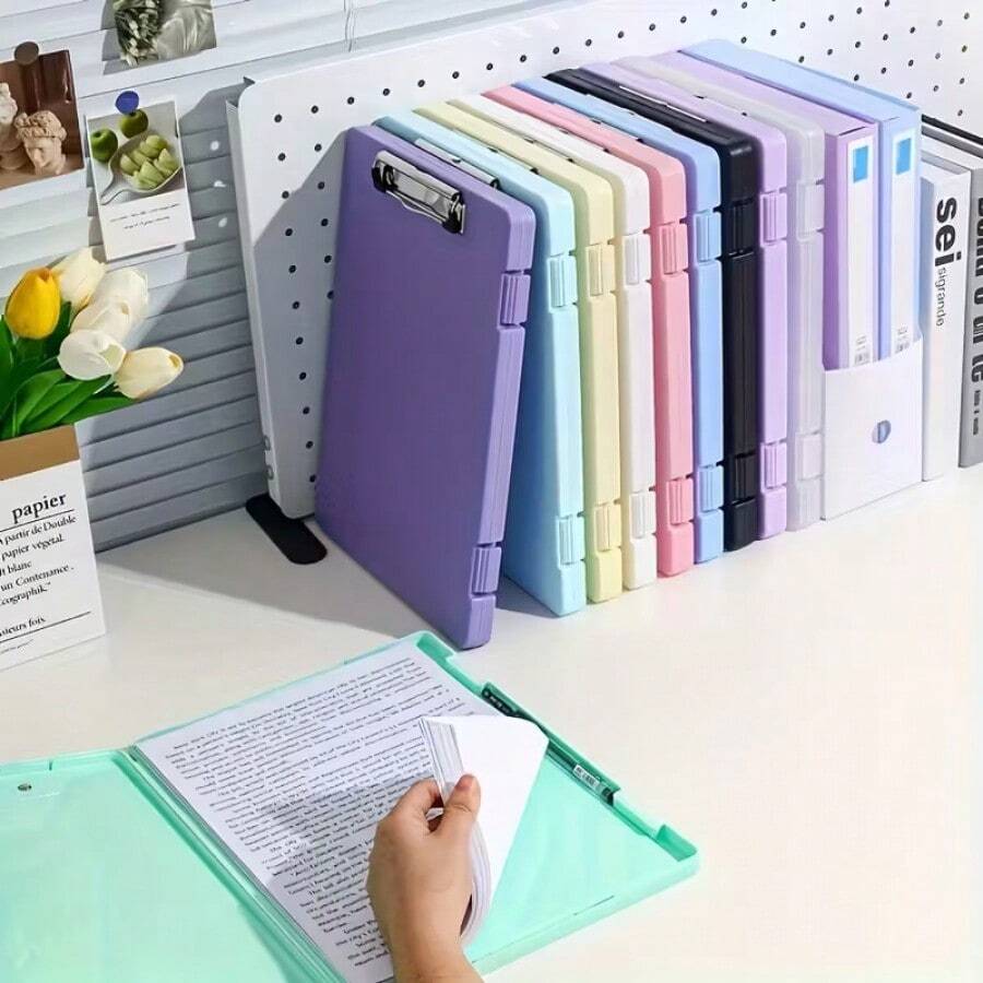 1 Piece Multi-Color Folder Storage Box, Large Capacity Paper Classification Clip, Music Score Student Writing Board, Document Clip With Clip, Multifunctional Storage Storage Box, Suitable For Storing Files, Sheet Music, And Student Papers, Multi-Color Design For Easy Subject Classification - 彩色 - 查看 1