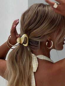 1 pieza/Set Pinza de pelo de metal asimétrica, Pinza de pelo de metal para cola de caballo alta atmosférica de mujer, Accesorio de pelo con garra de moda para moño