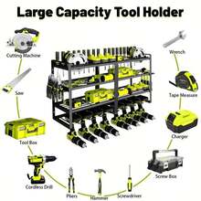 Rack de herramientas de pared flotante de alta resistencia, organizador de almacenamiento de herramientas eléctricas de metal, soporte para taladro manual - Negro - Ver 2