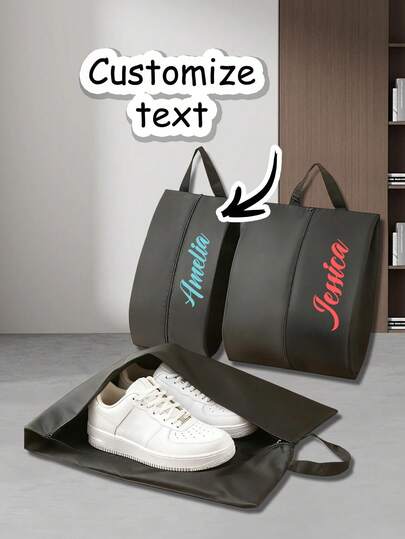 1pc/2pcs Personalized Oxford Cloth Travel Shoe Storage Bag, Customizable With Name, Anti-Lost Portable Waterproof Shoe Organizer With Handle, Foldable Packing Bag, Supports Name Customization, Foldable Outdoor Storage Bag, Suitable For Travel Shoe Storage, Home Shoe Organizing Storage Bag, Back-To-School Season/Customizable Storage Bag, Oxford Cloth Travel Shoe Storage Bag For Returning To School.
