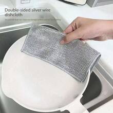 1pc/6pcs/20pcs Dishcloth, Thickened Kitchen Cleaning Cloth, Non-Stick Oil, Stainless Steel Wire Scrubber Pad, Non-Stick Oil Kitchen Sponge Cloth, Random Color Edges