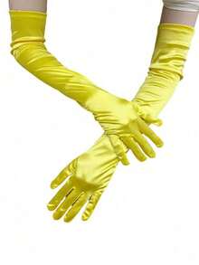 1 Pair Black Satin Long Gloves For Women, Elegant For Evening Party, Wedding, Festival Outfit Matching - 粉色 - 查看 6