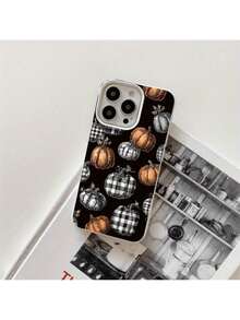 Vintage Kürbismuster Großes Loch Imitation Flüssige Handyhülle, kompatibel mit iPhone 16 Pro Max, 16, 15 Pro, 14, 14 Plus/14 Pro Max, 13, 13 Pro, 12 Pro, 11, 11 Pro, Pro Max Serie.Perfektes Geschenk für Geburtstage und Feiertage - Silber - Übersicht 5