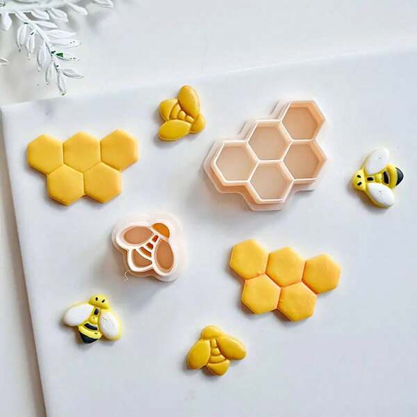 1pc/2pcs Cute Cartoon Polymer Clay Mold, Bee Insect And Honeycomb Decor Mold Cutter