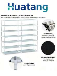 HuaTang Zapatera Doble de Closet 6,7 Niveles 32pares Organizador Cubierta de Tela Impermeable, Estante con Estructura de Acero de 6-7 Niveles, Zapatero Ahorrador de Espacio, Multifuncional de Fácil Armado - Multicolor - Ver 4