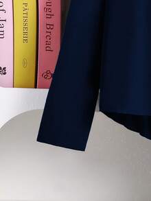 Left Mama 女童休闲百褶长袖衬衫和直筒裤套装，春秋 - 藏蓝色 - 查看 4