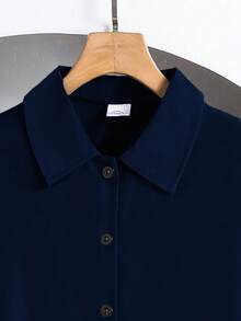 Left Mama 女童休闲百褶长袖衬衫和直筒裤套装，春秋 - 藏蓝色 - 查看 3