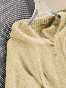 Solid Color Casual Minimalist Drawstring Hooded Sweater - Yellow - View 2