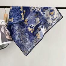 Foulard carré imprimé rétro printemps et automne tempérament foulard polyvalent cravate foulard cou foulard en soie multifonctionnel pour femmes