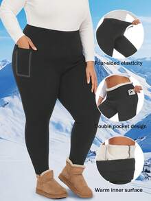 400g Women's Plush Sherpa Thermal Pants Thick Fleece Lined High Waist Winter Leggings For All Day Warmth Plus Size Comfort - 深灰色 - 查看 1