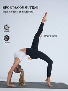 Premium Women's High Waist Shark Leggings - Sculpting Tummy Control With Distinctive Design - 黑色 - 查看 3