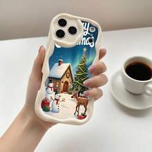 1PC Phone Case ,  Christmas House Snowman Reindeer Tree , Stylish Phone Case, Phone Decoration, All-around Lens Protection, Creative Small Gift, Funny Gift for Boys and Girls