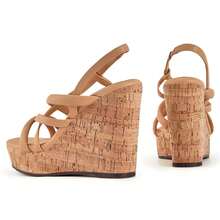 Coutgo Women Platform Wedge Sandals Cork Slingback Wedges Espadrilles Heels Summer Shoes - 駝色 - 查看 3