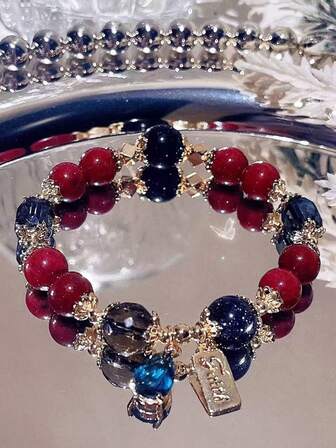 1pc Red Glass Beaded Bracelet, Pendant Charm Bracelet, Gift For Girlfriend, Best Friend