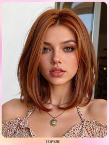 [Velvet Locks]New 13*4 Glueless Front Lace 13 Inch Burgundy Short Straight Wig, Fashionable Women No Bangs, Pre-Trimmed, Heat-Resistant Synthetic Hair, Soft And Smooth, Suitable For Beginners Daily Wear, Y2K Style, Party, Cosplay, Dance, Travel, Festival - 酒紅色 - 查看 12