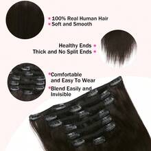 #1B Natural Black Clip-In Hair Extensions, 100% Human Hair, 7pcs Set, Seamless Clip-In, Remy Human Hair - S1B - View 4
