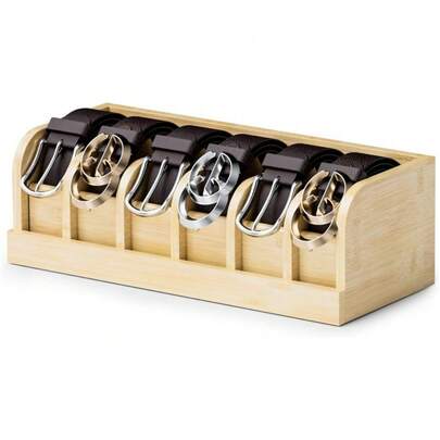 Bamboo Belt Organizer Box, 6 Grids Belt Rack For Closet And Drawer,Belt Storage Organizer And Displayer For Men Women Father's Day Gifts Christmas Gifts