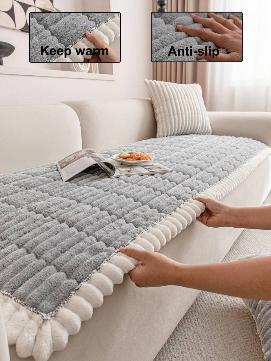 1 件加厚毛绒沙发套，提花绗缝工艺，温暖柔软，宠物友好，防尘防刮，适合所有季节，适用于 1/2/3/4 座沙发 - 淺灰色 - 查看 1