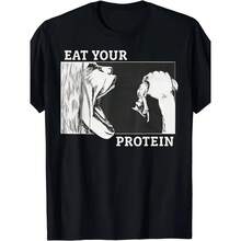 100% Cotton Eat Your Protein, Anime Gym, Pump, Bodybuilding, Fitness T-Shirts |     Funny Short Sleeves Golf Gift T-Shirt For Men And Women Fashion Design Soft Fabric  Loose Hip Hop Street Style Unisex Home Daily Wear - 黑色 - 查看 1