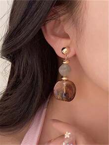 1 Pair Vintage Asymmetrical Tie Dye Acrylic Long Pendant Earrings For Women, European And American Style, Suitable For Party, Banquet, Travel, Wedding, Vacation, Daily Wear, Jewelry Gift - 棕色 - 查看 4