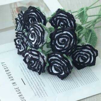 1/3/6/10pcs Handmade Crochet Rose Bouquet, Decorative Flowers, Artificial Flowers, Handmade Flowers, Yarn Flowers. Bridal Bouquet, Her Gift, Mother's Gift, Teacher's Gift, Creative Gift. Suitable For Home Decor In Restaurant, Living Room, Bedroom, Wedding, Party, And Outdoor Decoration. Ideal For Spring/Summer Decor, Christmas, New Year, Valentine's Day, Thanksgiving, Back To School, Wedding, Birthday And Other Holidays