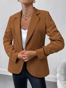 Women's Fashionable Short Design Elegant Lightweight Office Blazer Jacket, Suitable For Autumn/Winter - Brown - View 3