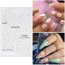 Flower Nail Art Stickers 7 Sheets 5D Nail Decals Spring Summer Nails Art Design 3D Self-Adhesive Supplies White Yellow Daisy Flower Nails Decoration For Women DIY Design{Inchcolor_nameinch:InchColorful-10inch} - 彩色-10 - 查看 3