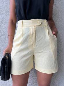 Women's Linen Shorts - Light Yellow - View 1