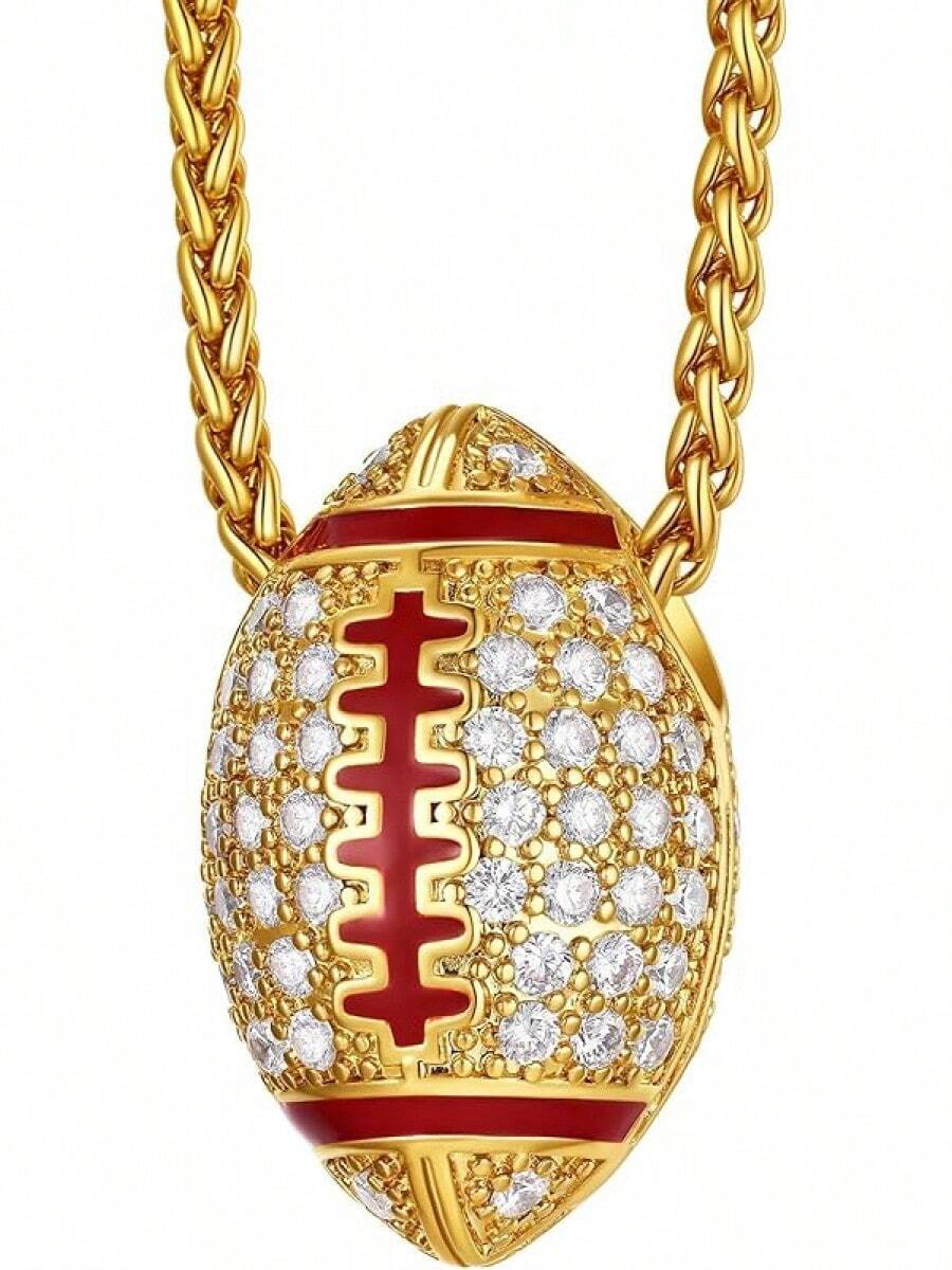 Richsteel 3D/Basketball/Soccer/Baseball Ball Boxing Glove Cool Pendant Men, 316L Stainless Steel Sneaker Chain,Sport Fan Jewelry - 金橄欖球 - 查看 1