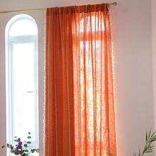 Boho Curtains 84 Inches Long Bedroom, Taupe Cotton Linen White Stripes Embroidery, Chic Hollow Geometric, Semi Blackout Window Vintage Drape With Tassels, 1 Panel W52 X L84, Fashionable Home Decor - 橘子 - 查看 9