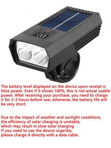 Bicycle Light Super Bright Dual Lights Solar Charging Type-C Charging 3 Lighting Modes With Digital Display, Outdoor Cycling Lighting Tool For Mountain Bike - Multicolor - View 7