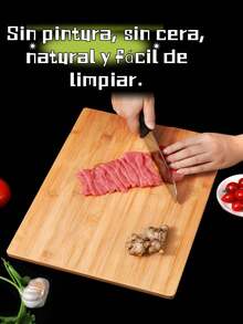 La tabla de cortar de 28 x 38 cm está hecha de bambú orgánico natural y madera tres en uno, con mango para colgar, mano de obra exquisita, no dañará la hoja, fácil de limpiar, dureza de alta densidad, adecuada para la preparación de alimentos. - Amarillo Mostaza - Ver 3