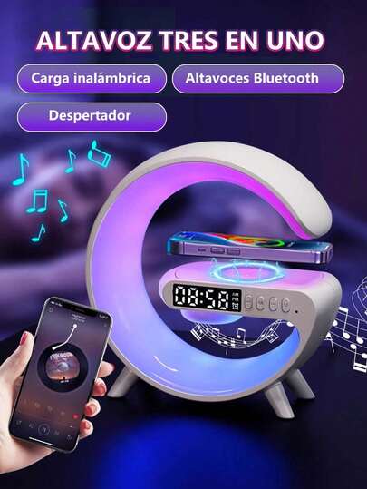 CasaBella Altavoz inalámbrico multifunción portátil, cargador de teléfono móvil, efectos de iluminación RGB, luz nocturna, luz decorativa