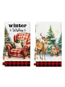 2 Piezas Toallas de cocina decorativas con diseños de Flor de Pascua, piña, reno y árbol de Navidad, toallas de mano coloridas para la cocina, el hogar, el comedor y el baño en estilo granja