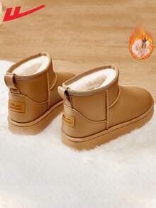 WARRIOR 1 Đôi bốt đi tuyết ấm áp thường ngày cho nữ, màu trơn bằng PU chống thấm nước, ống ngắn, dùng ngoài trời trong nhà hàng ngày, lót giữ nhiệt, chống lạnh - Màu vàng - Xem 5