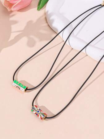 1 件爱心六角棱镜恶魔之眼吊坠项链，个性化创意时尚情侣项链，适合节日和日常佩戴