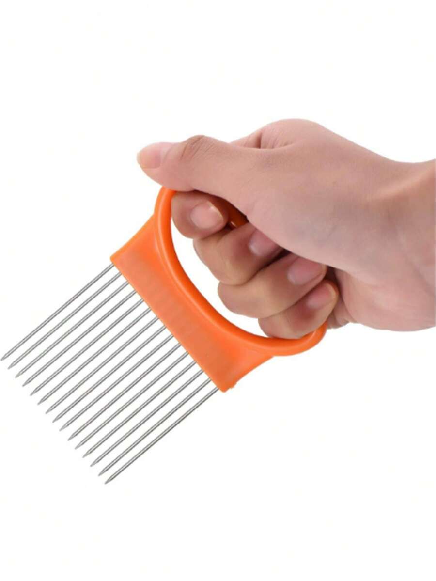 1 szt. Wielofunkcyjny widelec do cebuli, może być używany do krojenia, siekania warzyw, krojenia surowego mięsa, luzowania cebuli igłą, wysokiej jakości uchwyt ze stali nierdzewnej, praktyczny i wygodny, można go używać w kuchni, restauracji, na pikniku, na kempingu. - Pomarańczowy - Zobacz 1