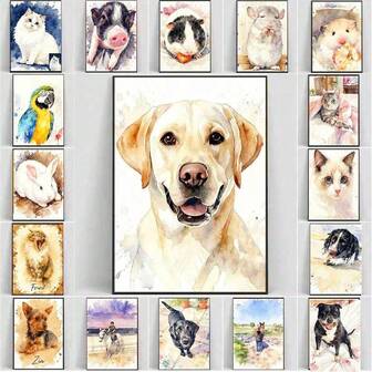 1pc Custom Pet Watercolor Effect Pet Portrait Canvas - Customized Watercolor Dog And Cat Wall Art, With Wooden Frame | A Unique Gift For Pet Lovers, Suitable For Memorial Home Decor In Living Room, Bedroom, And Office.