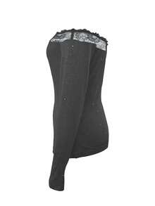 Elegante blusa romántica de manga larga con un hombro con parches de encaje y brillo para mujeres en fiestas de moda