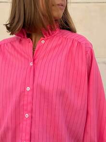 Áo sơ mi sọc dài tay cài nút phía trước kiểu dáng thanh lịch và nhã nhặn, thích hợp mặc đi nghỉ, ngày lễ, mặc hàng ngày, hẹn hò, tiệc trà - Hồng - Xem 4