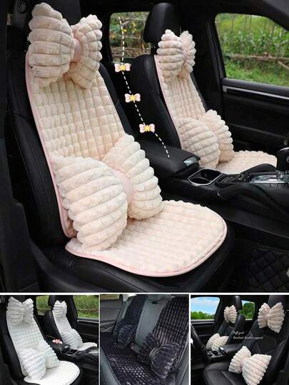 Easypie Selection 1 Car Seat Cushion Fluffy Seat Comfortable Warm Neck Support Pillow Creative Headrest Lumbar Support Car Accessories, Car Seat Cushion Plush Pink Puff Grid Car Seat Cushion Autumn And Winter Comfortable Warm Car Seat Cushion