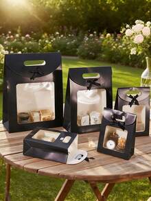 8个白色牛皮纸袋，带透明窗口，直立礼品袋，散装，带手柄，纸质礼品袋，白色购物袋，蝴蝶结礼品包装袋，适用于婚礼、新娘送礼会、生日、节日、圣诞派对、零售店，棕色