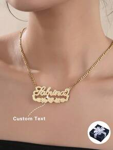 1件个性化不锈钢双层花朵造型定制英文名字项链，时尚金色焊接吊坠，适合日常佩戴、周年纪念、送给朋友、家人、情侣、节日礼物，金色、玫瑰金时尚，秋季潮流、复古风、男女皆宜、简约休闲、潮人风。 - 款式四 - 查看 2