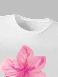 Tween Girl Floral Print Long Sleeve Top And Butterfly Print Long Pants - White - View 3