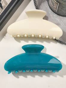 2件套简约优雅果冻绿白纯色半圆形发爪复古百搭发饰，秋冬发夹冬季发爪夹 - 2件套裝-綠白半圓 - 查看 2