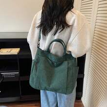 女款多口袋托特包，大容量單肩包，斜挎包，學生書包，辦公公事包，筆電包，購物袋 - 綠色 - 查看 11