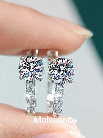 2pcs Fashionable Luxury 925 Sterling Silver 0.5Carat X 2 Moissanite U-Shape Hoop Earrings, Suitable For Women's Daily Wear, Party, Vacation, Mother's Day, Wedding Anniversary, Birthday Jewelry Gift